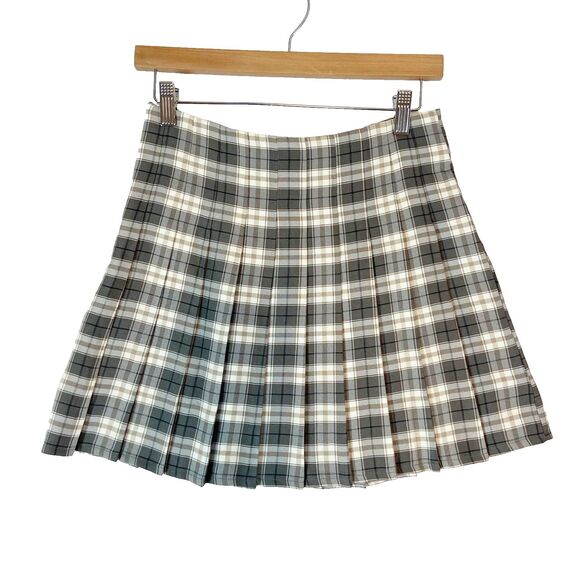 Shein Pleated Mini Skirt Women S Gray Plaid Academia School Girl Coquette Preppy - Picture 2 of 5